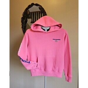 Polo Sport Ralph Lauren Bright Pink Logo Sleeve Hits Hoodie Youth Girls Sz XL 16